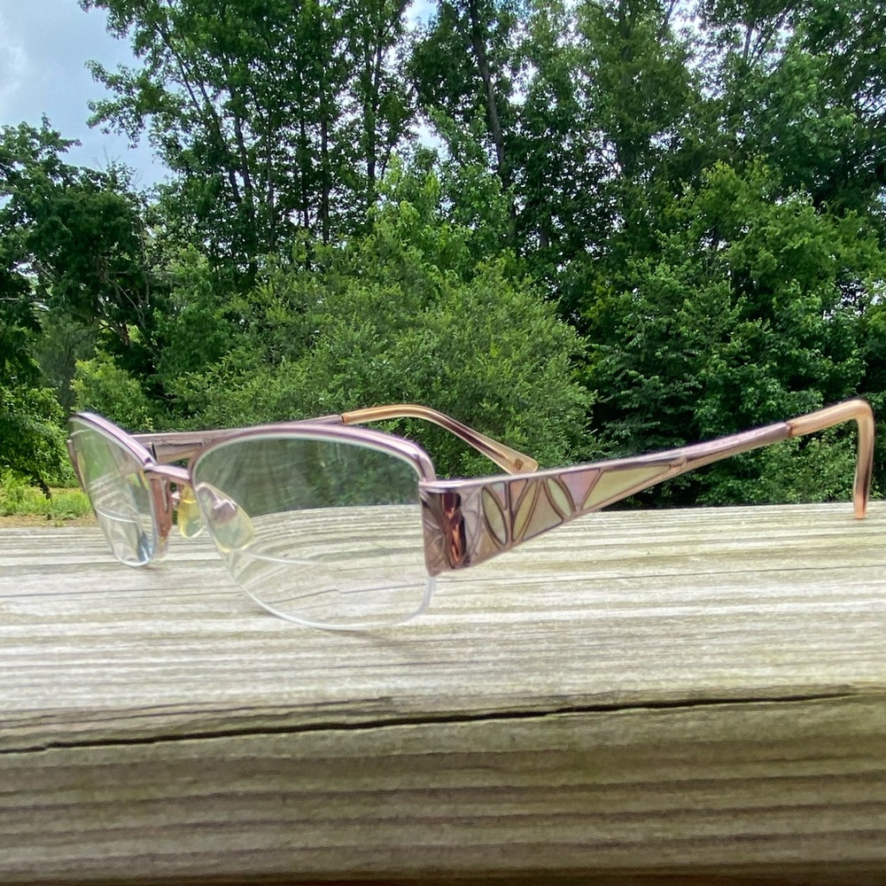 Liz Claiborne glasses frames half rim rose gold tone shell look insets on arms